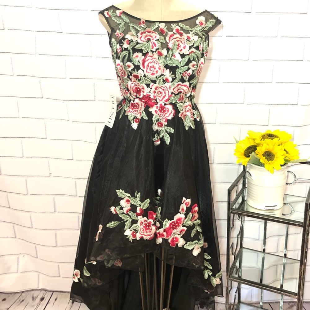 Blush Black Floral High Low sleeveless formal Gown - Picture 3 of 7